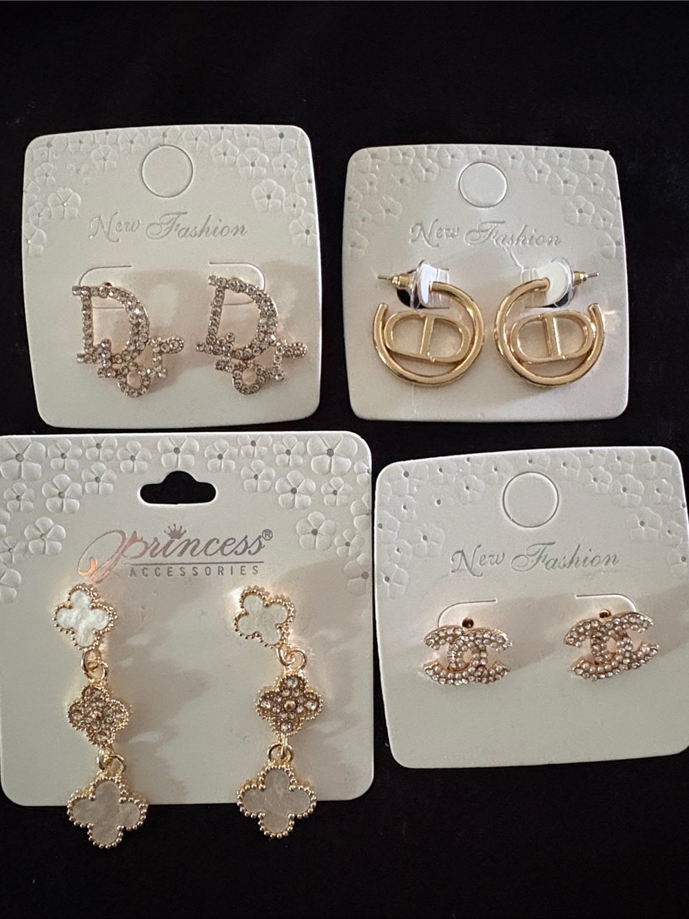 Gold Tone and Crystal Fashion Earrings Set Of 4